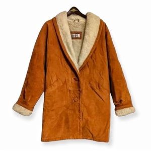 Vintage 90s Crinkle Leather Sherpa Fleece Lined Jacket Spiegel L